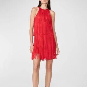 NWT HERVE LEGER Tiered Fringe Minidress in currant
